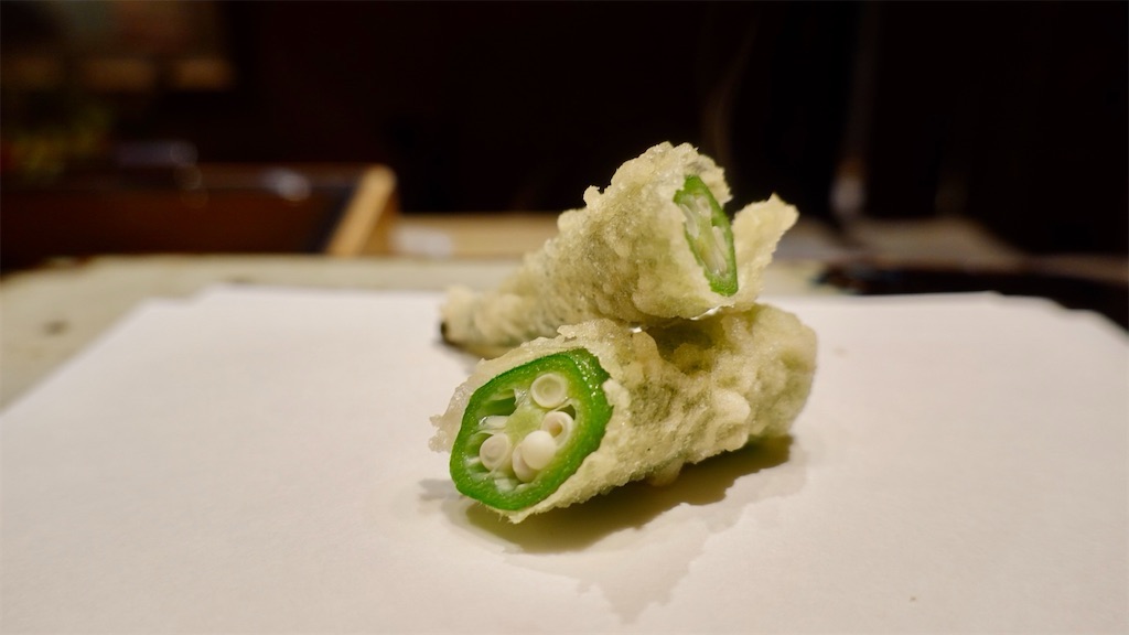外苑前 天ぷら 元吉 オクラ