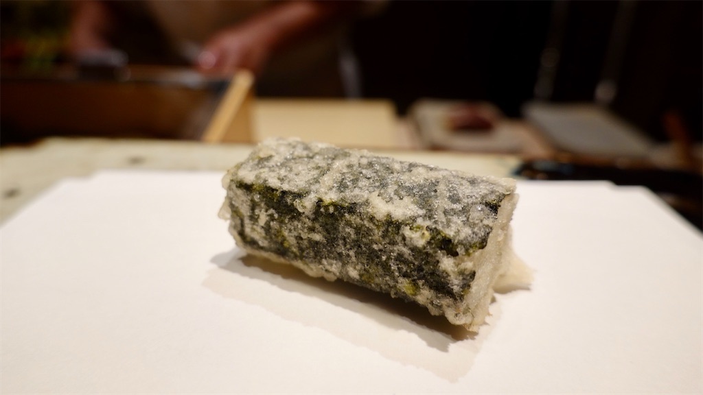 外苑前 天ぷら 元吉 長芋の磯部揚げ