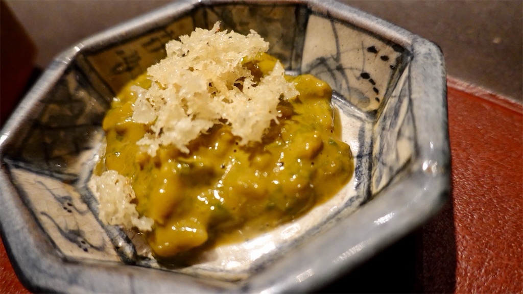 外苑前 天ぷら 元吉 鮑の肝粥