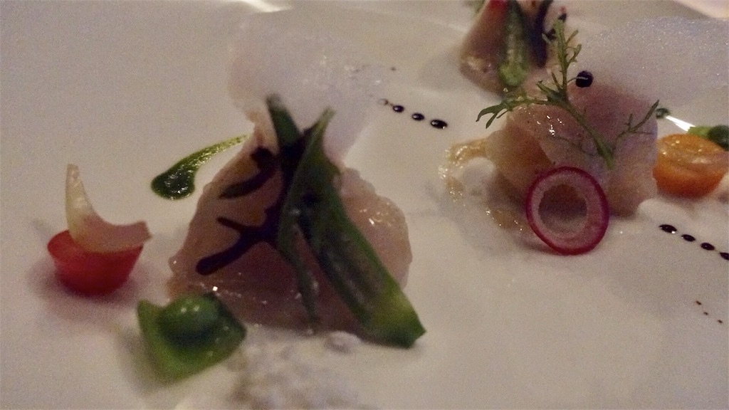 押上 スカイレストラン634 鉄板焼き 天空 生姜と蜂蜜を漬け込んだカルパッチョ