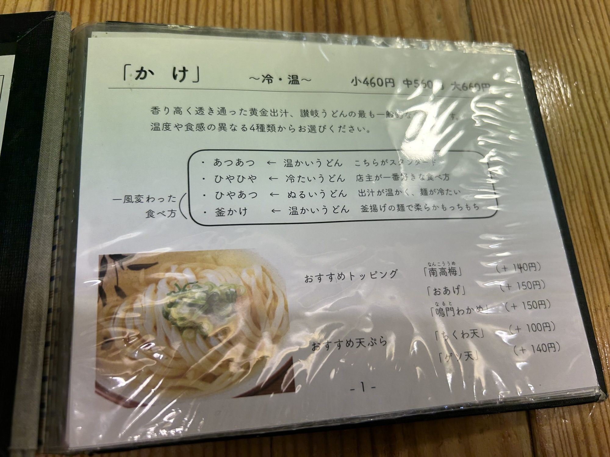 中野 うどんや大門 メニュー