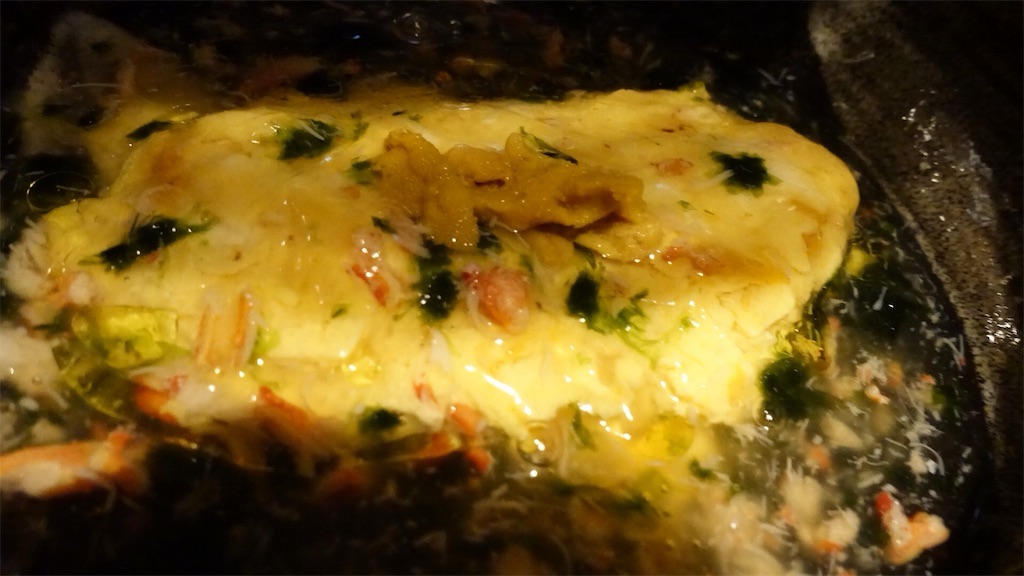 渋谷 宇田川 紫扇 ウニのオムレツ 生海苔カニ餡かけ