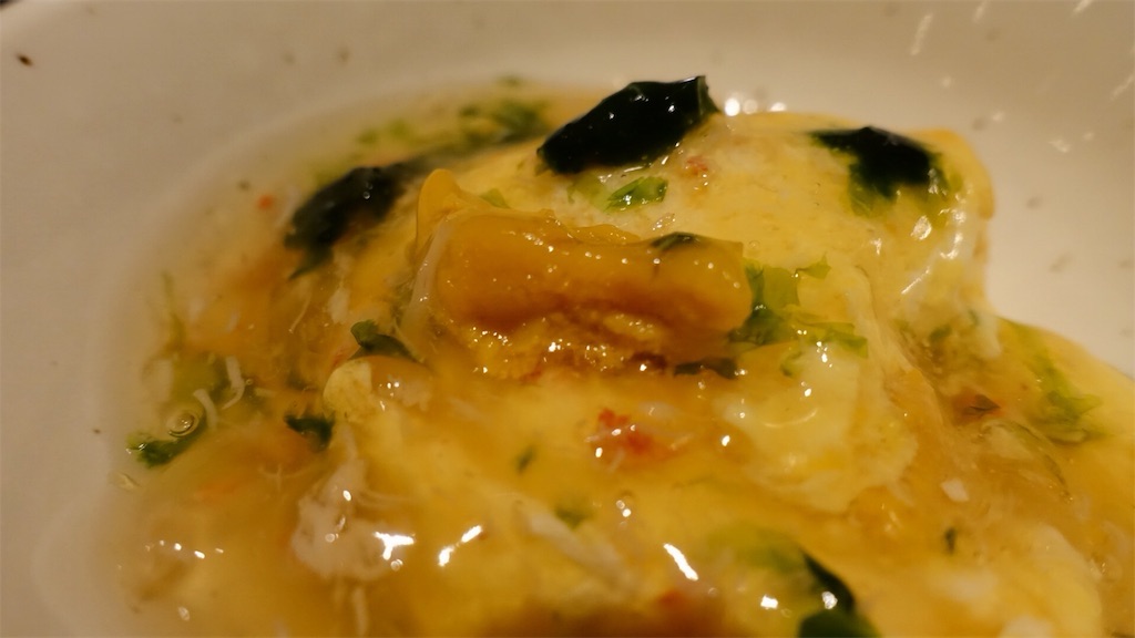 渋谷 宇田川 紫扇 ウニのオムレツ 生海苔カニ餡かけ