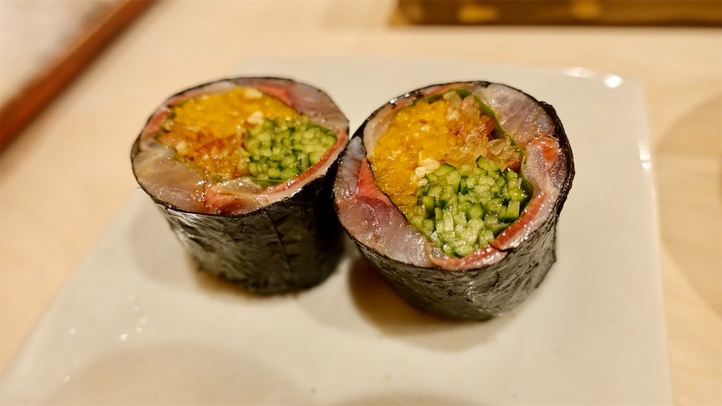 恵比寿 鮨 来主 鰯の磯部巻き