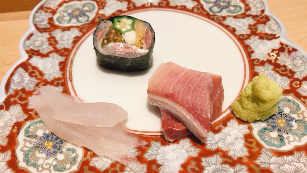 代官山 代官山 鮨 たけうち 鰯のガリ巻き、カワハギ、鰤