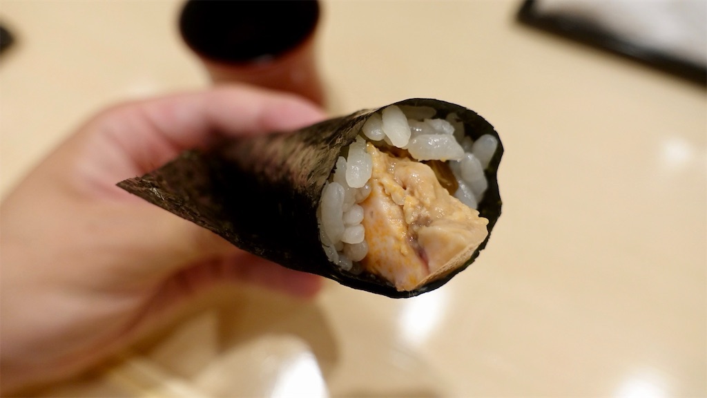 恵比寿 鮨 くりや川 あん肝と奈良漬の手巻き
