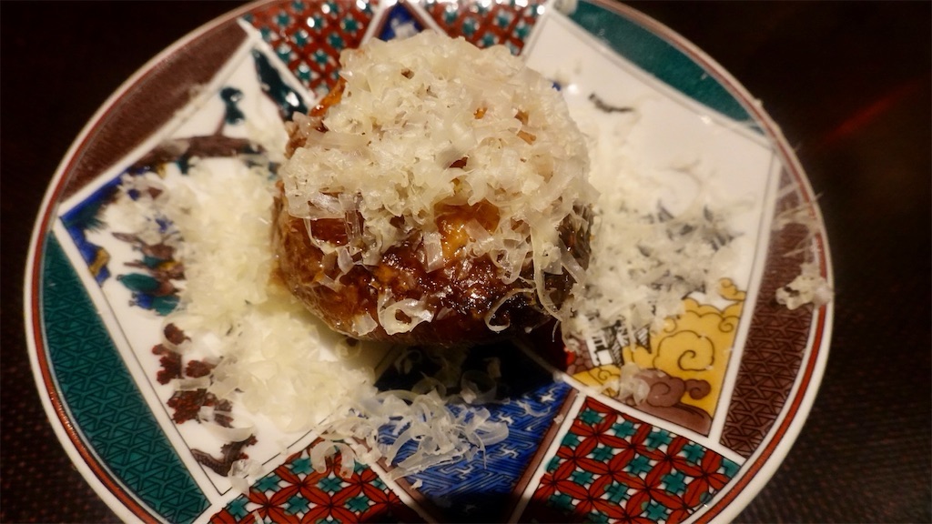 赤坂 炭火割烹 白坂 原木椎茸の鶏つくね