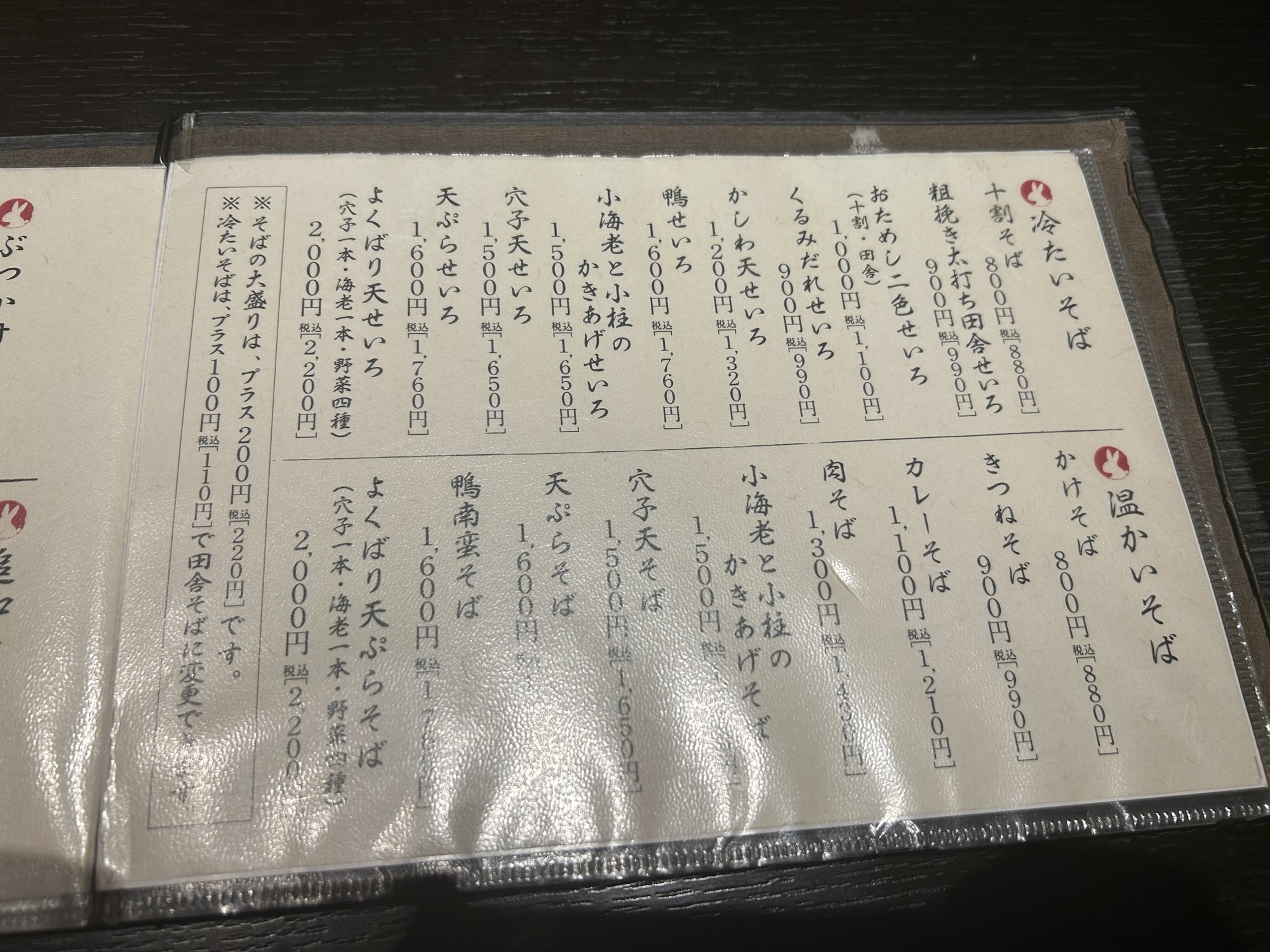 恵比寿 蕎麦 つきのうさぎ メニュー