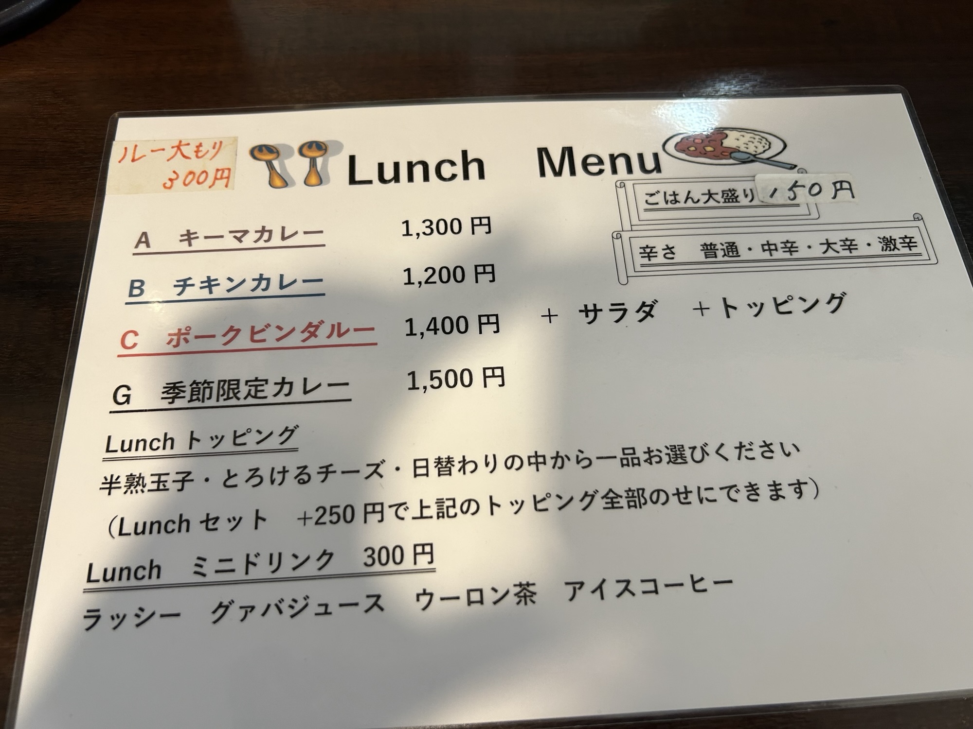 目黒 カレバカ世紀 メニュー