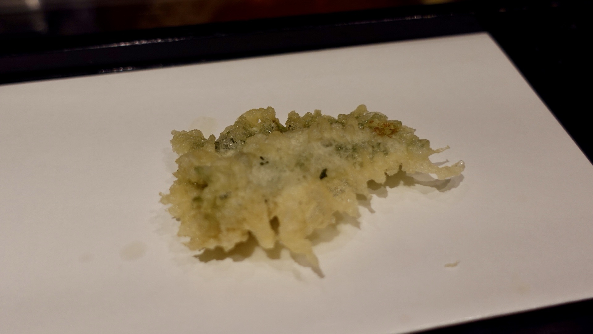 根津 天ぷら 福たろう 海老味噌の大葉包み