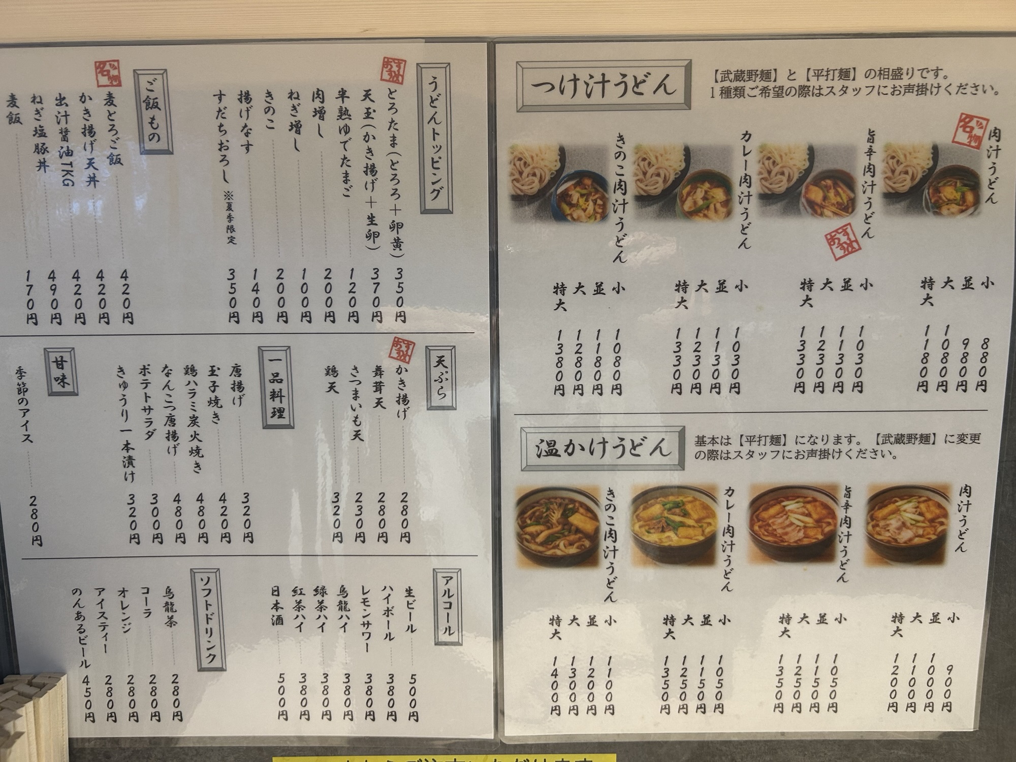 向ヶ丘遊園 肉汁うどん 麦とろ 柳 メニュー