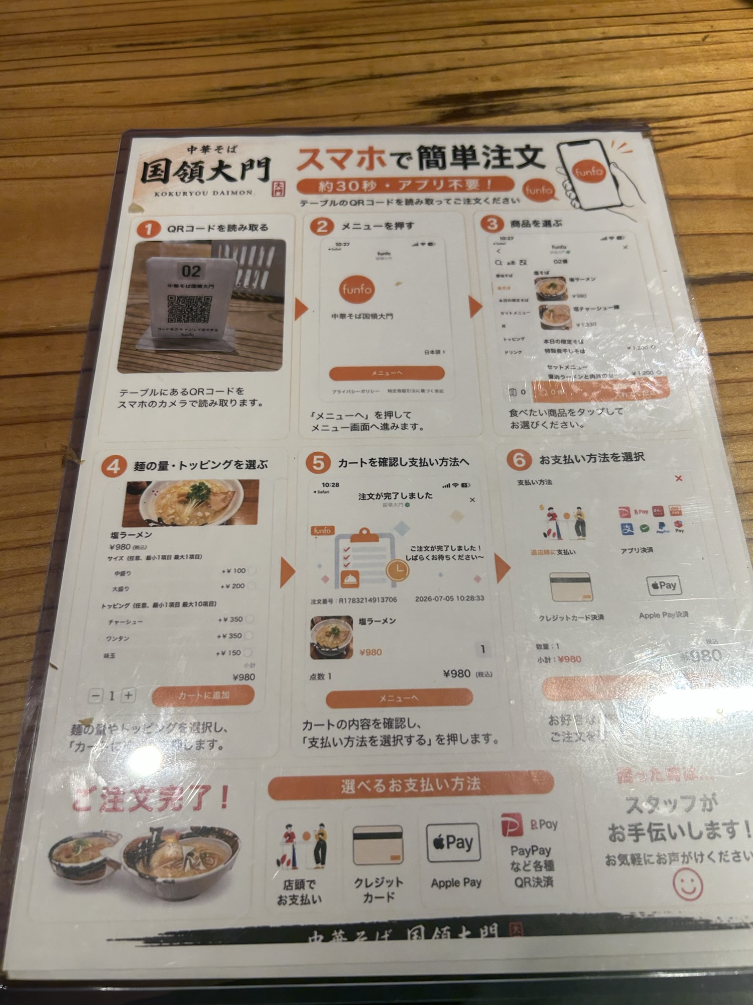 調布市 中華そば 国領大門 注文説明