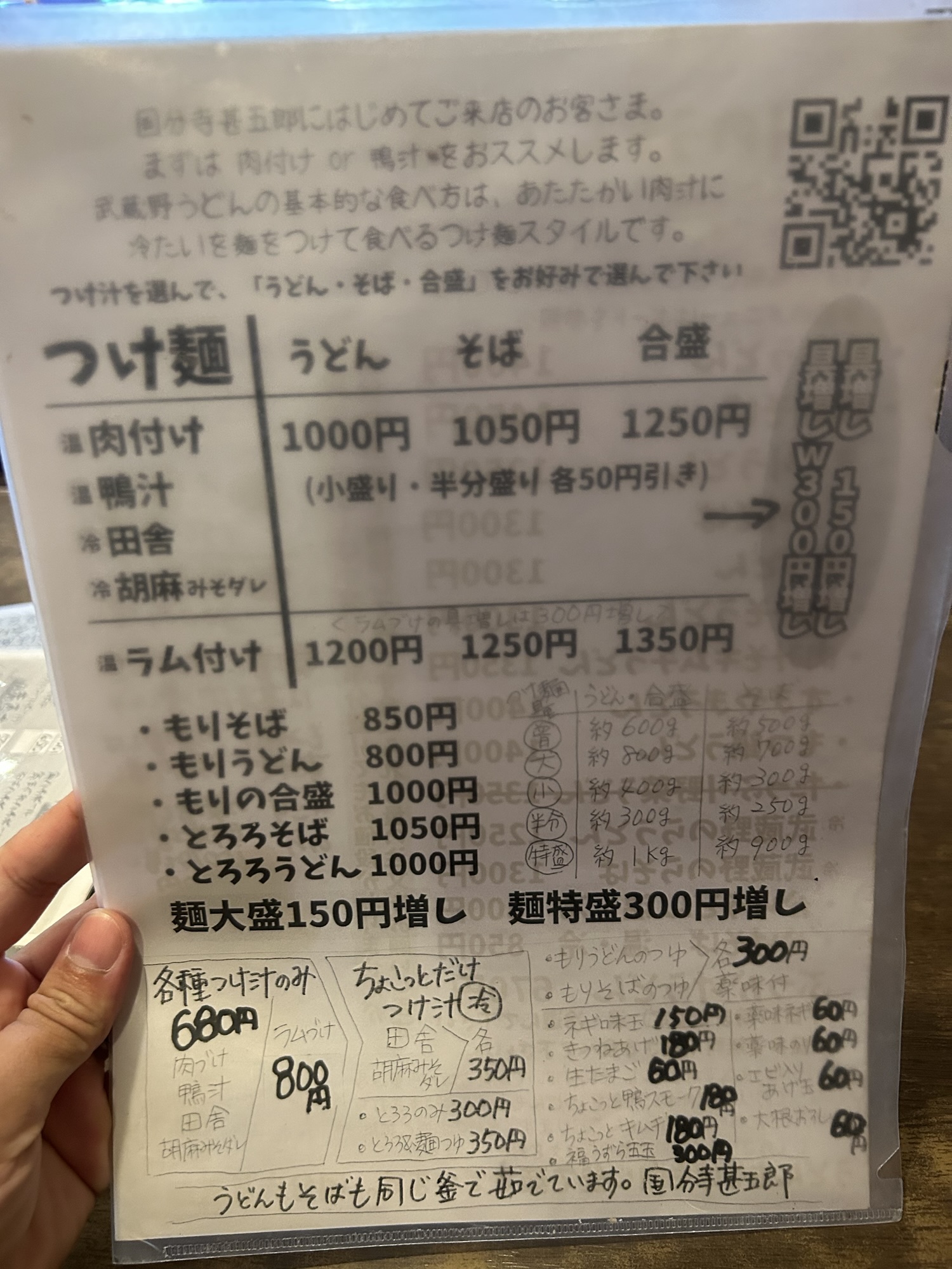国分寺 甚五郎 メニュー